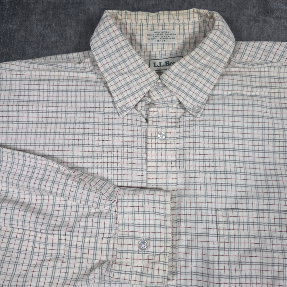 Vintage Made in USA LL Bean Cotton Tattersall Plaid Button Down Shirt 16-34 OCBD